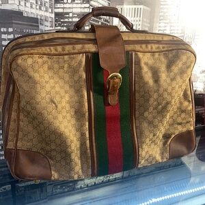 Vintage Gucci Brown and Green Travel Bag